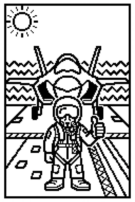 Pixel Art of A Fighter Pilot and a F35